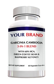 Garcinia Cambogia 3-In-1 Blend With 60% HCA, Green Coffee Bean Extract & Raspberry Ketones - 60 Capsules
